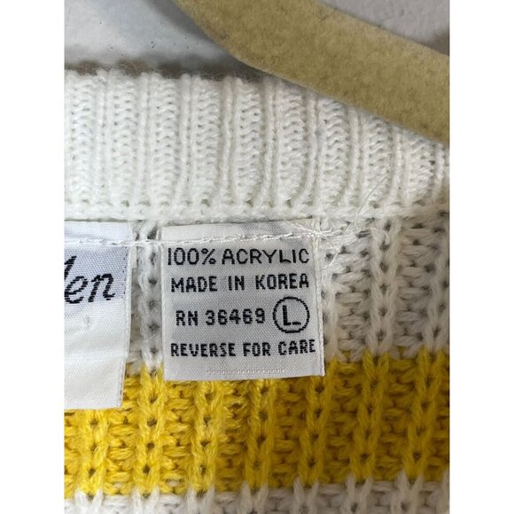 Vintage Hunter Glen Knit Sweater L White Striped Retro Preppy Classic Old Money - Picture 3 of 8